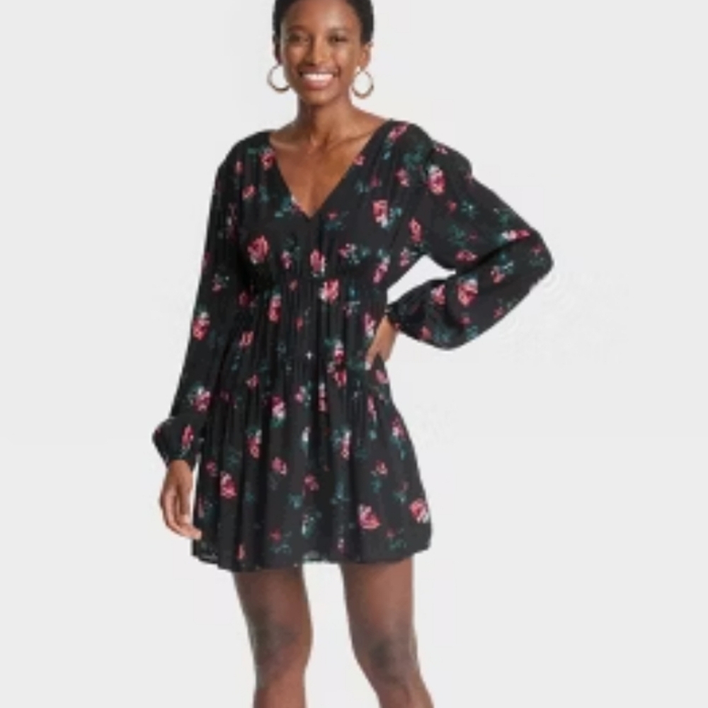 Womens Balloon Long Sleeve Dropped Waist Mini A Line  Dress A New Day XS